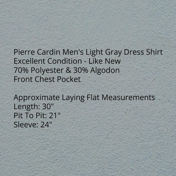 Pierre Cardin Men’s 15.5 Light Gray Dress Shirt Classic Fit - Picture 4 of 5